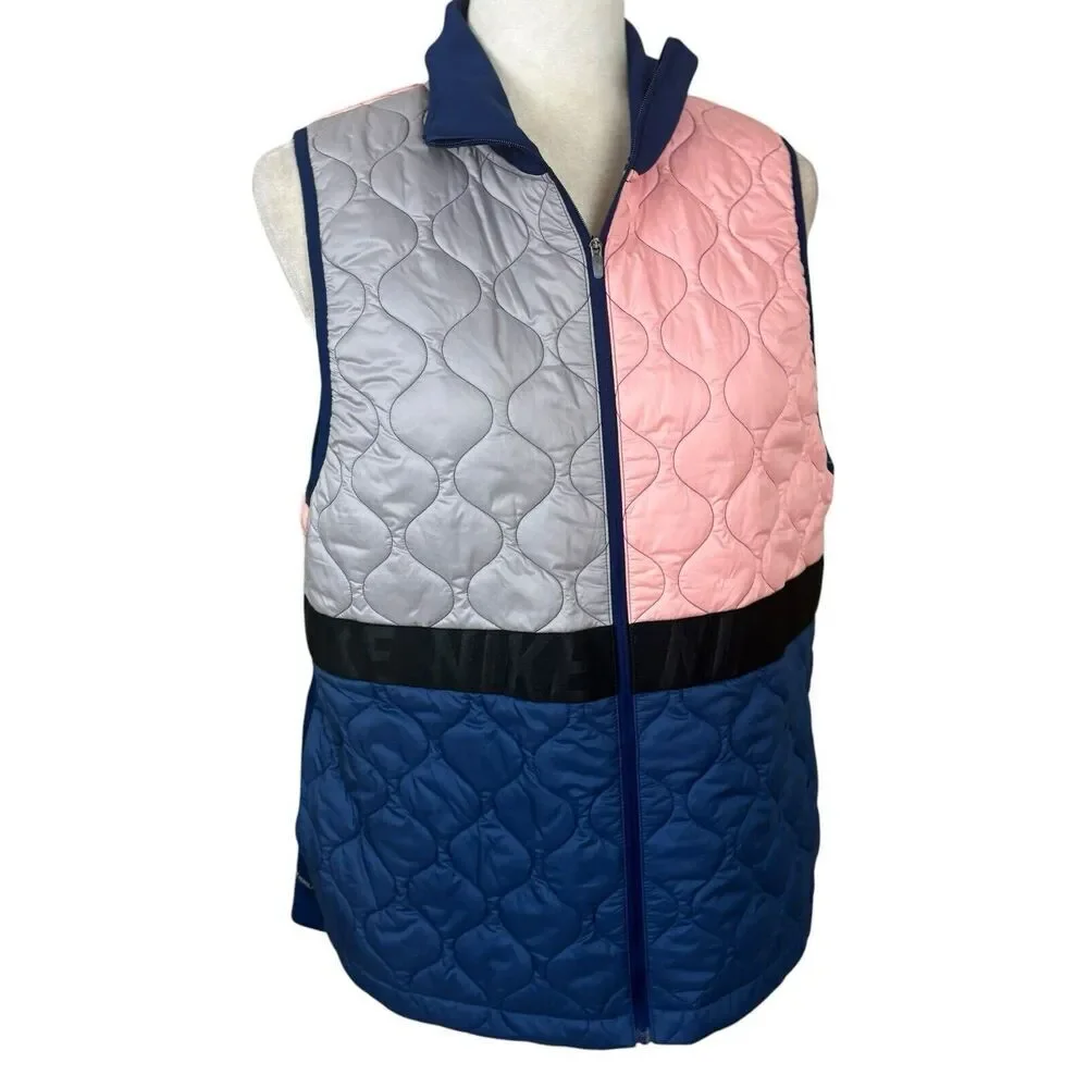 Nike Running Vest Womens Size L Blue Pink AeroLayer Quilted Puffer Running‎